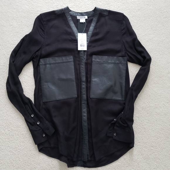 SOLD NWT Helmut Lang Black Soft Vicose and Leather Shirt szS - Picture 10 of 11